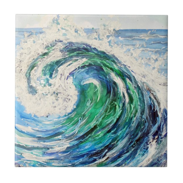 Blue Ocean Wave Ceramic Tile (Front)