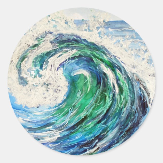 Blue Ocean Wave Classic Round Sticker (Front)