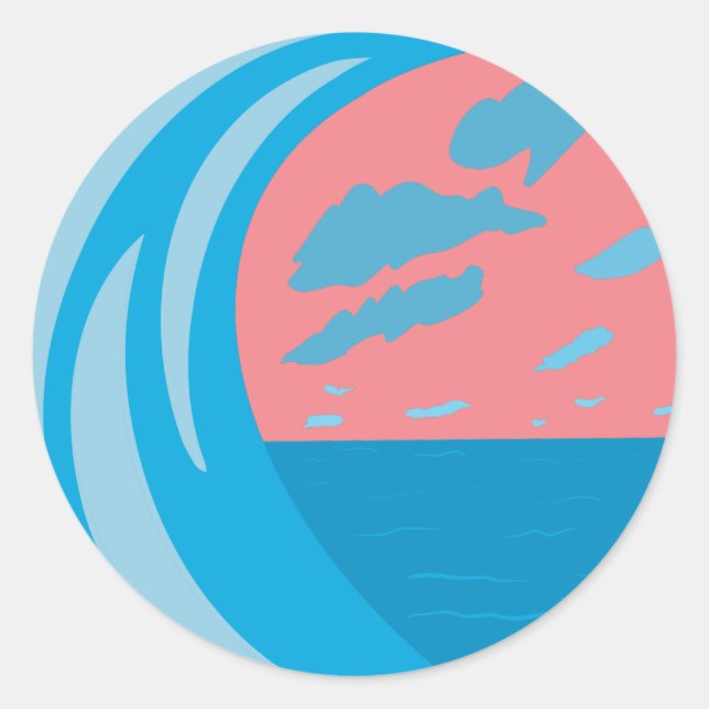 Blue ocean wave clouds dark pink sky classic round sticker (Front)