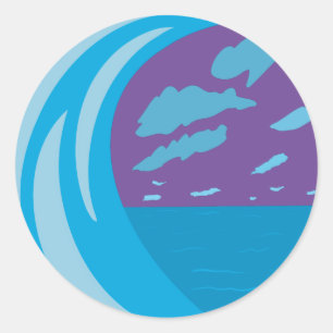 Blue ocean wave clouds purple sky classic round sticker