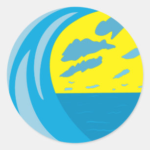 Blue ocean wave clouds yellow sky classic round sticker