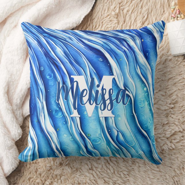 Blue Ocean Wave Monogrammed Cushion (Blanket)