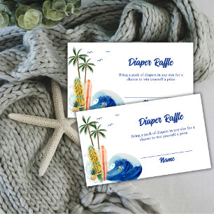 Blue Ocean Wave Surfing Diaper Raffle Baby Shower Enclosure Card