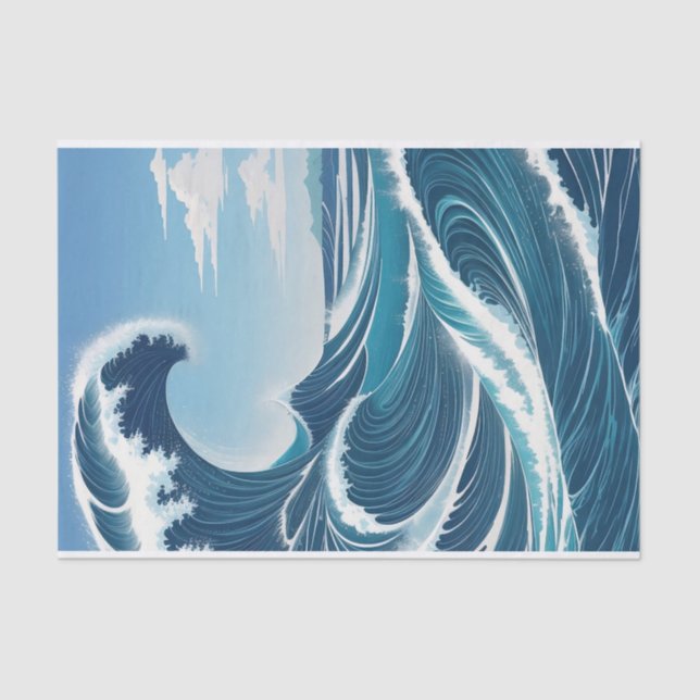 Blue Ocean Wave With Blue Sky White Cloud Tissue Paper (Front)