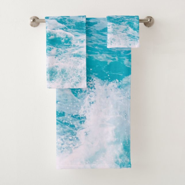 Blue Ocean Waves Bath Towel Set (Insitu)