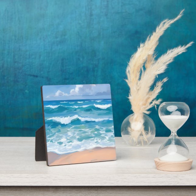 Blue Ocean Waves | Beach Sea Watercolor Art Plaque (Insitu)