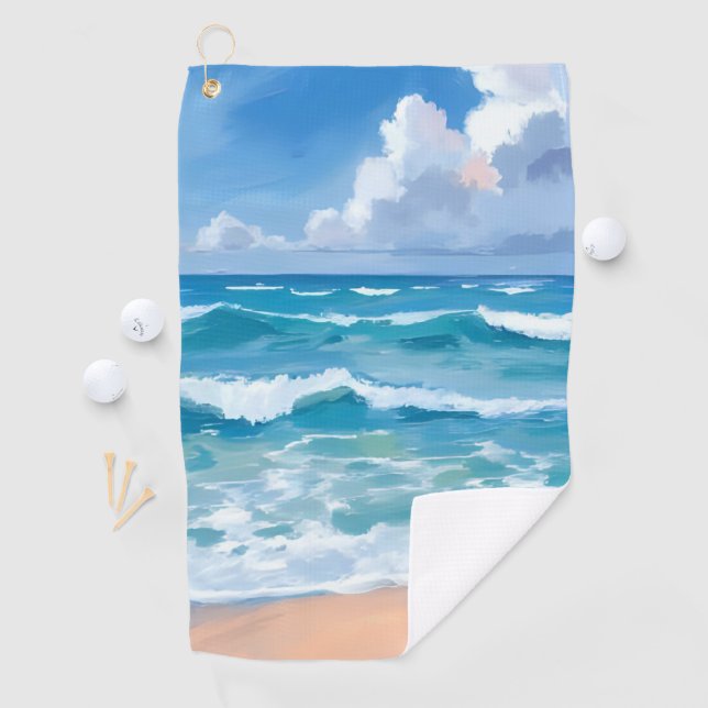 Blue Ocean Waves | Beach Sea Watercolor  Golf Towel (InSitu)