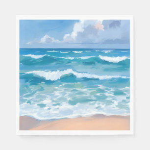 Blue Ocean Waves Beach Sea Watercolor Napkin