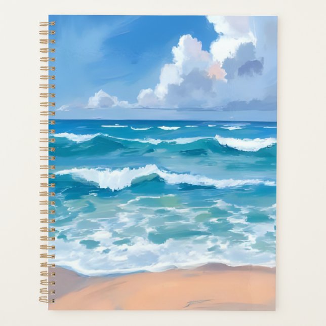 Blue Ocean Waves | Beach Sea Watercolor  Planner (Front)