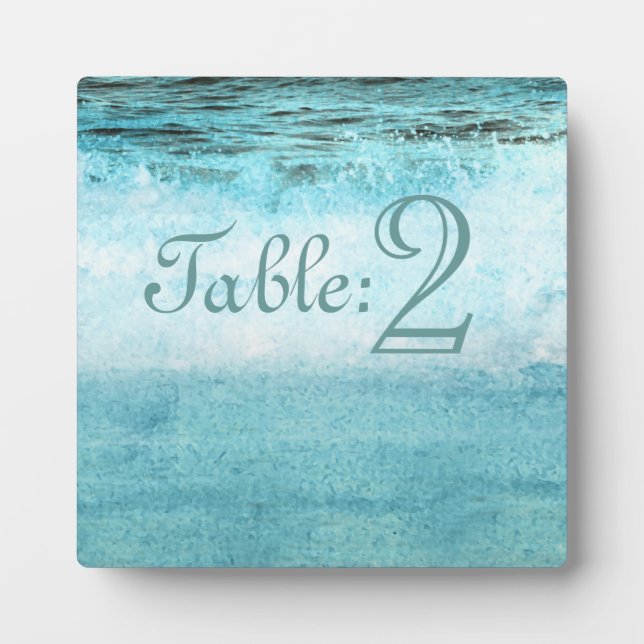 Blue Ocean Waves Beach Table Number Plaque (Front)