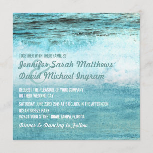 Blue Ocean Waves Beach Wedding Invitations