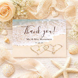 Blue Ocean Waves Beach Wedding Thank You Card