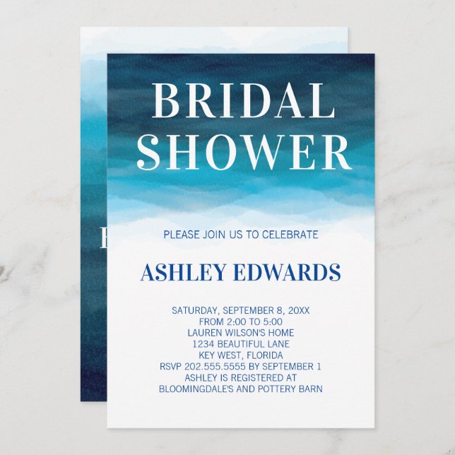 Blue Ocean Waves Bridal Shower Invitation (Front/Back)