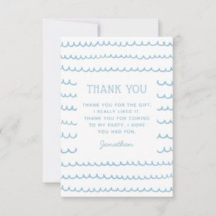 Blue ocean waves. Cute nautical kids boy birthday Thank You Card