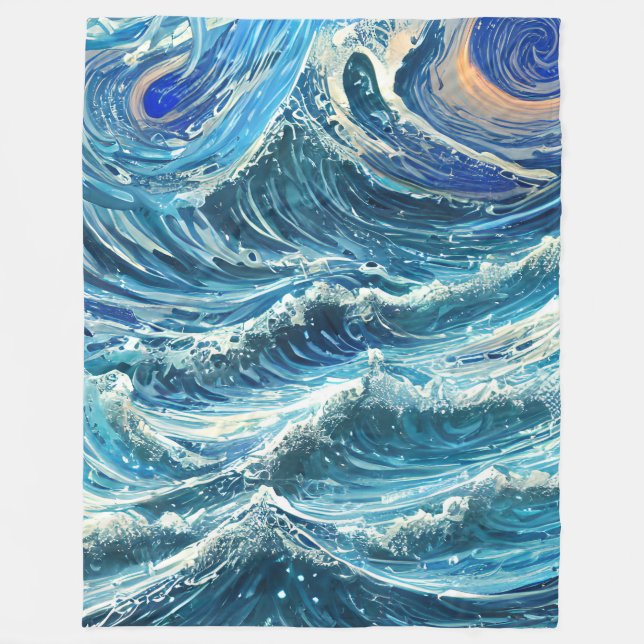 Blue Ocean Waves  Fleece Blanket (Front)