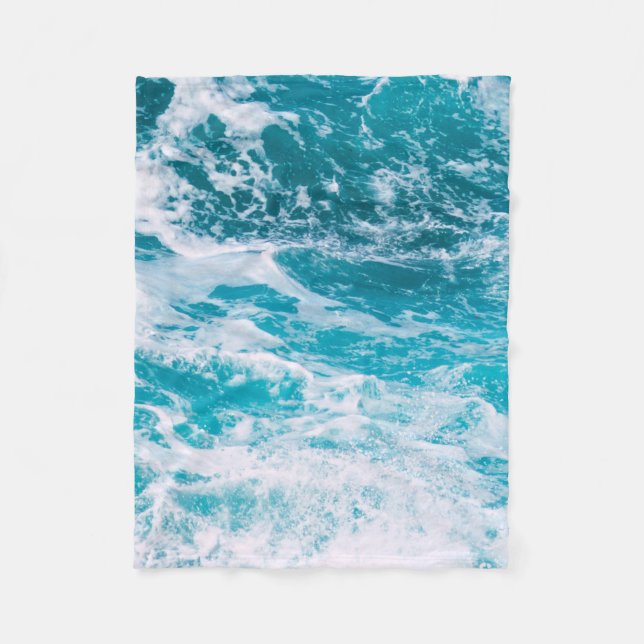 Blue Ocean Waves Fleece Blanket (Front)