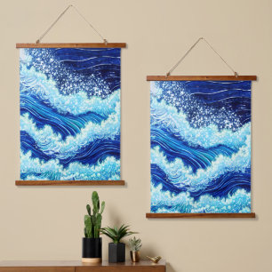Blue Ocean Waves Hanging Tapestry
