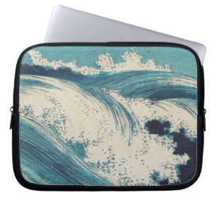 Blue Ocean Waves Japanese Woodcut  Laptop Sleeve