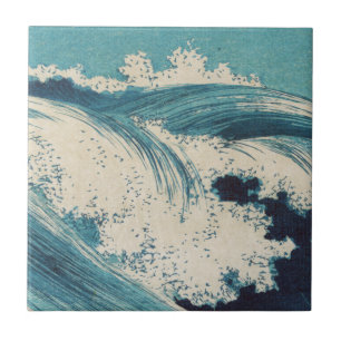 Blue Ocean Waves Japanese Woodcut  Tile