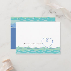 Blue Ocean Waves Loopy Heart Simple Beach Wedding Place Card