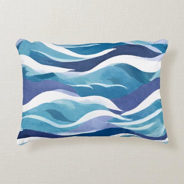Blue Ocean Waves | Modern Simplistic Watercolor  Decorative Cushion (Front)