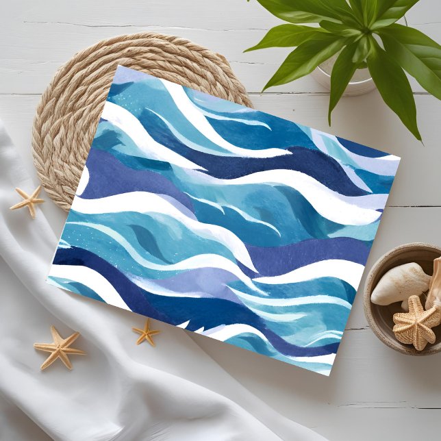 Blue Ocean Waves | Modern Simplistic Watercolor  Postcard (Creator Uploaded)
