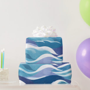 Blue Ocean Waves   Modern Simplistic Watercolor  Wrapping Paper