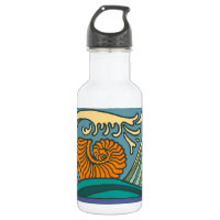 Blue Ocean Waves Nautilus Seashell Pattern Nouveau