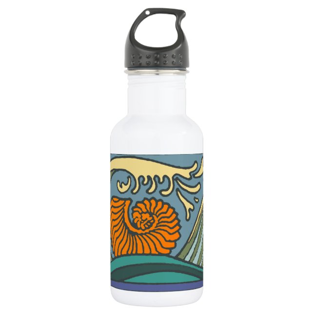 Blue Ocean Waves Nautilus Seashell Pattern Nouveau 532 Ml Water Bottle (Front)