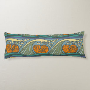 Blue Ocean Waves Nautilus Seashell Pattern Nouveau Body Cushion