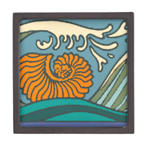 Blue Ocean Waves Nautilus Seashell Pattern Nouveau Gift Box