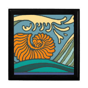 Blue Ocean Waves Nautilus Seashell Pattern Nouveau Gift Box