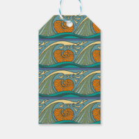 Blue Ocean Waves Nautilus Seashell Pattern Nouveau