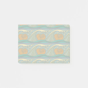 Blue Ocean Waves Nautilus Seashell Pattern Nouveau Post-it Notes