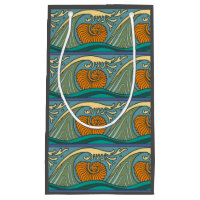 Blue Ocean Waves Nautilus Seashell Pattern Nouveau