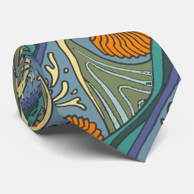 Blue Ocean Waves Nautilus Seashell Pattern Nouveau Tie (Rolled)