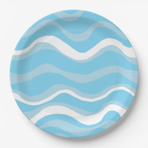 Blue ocean waves paper plate