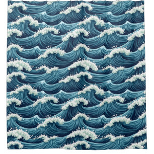 Blue Ocean waves pattern  Shower Curtain