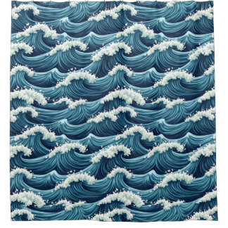 Blue Ocean waves pattern Shower Curtain