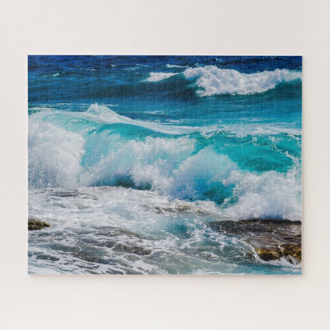 Blue Ocean Waves & Rocks, Family Jigsaw Puzzle (Horizontal)