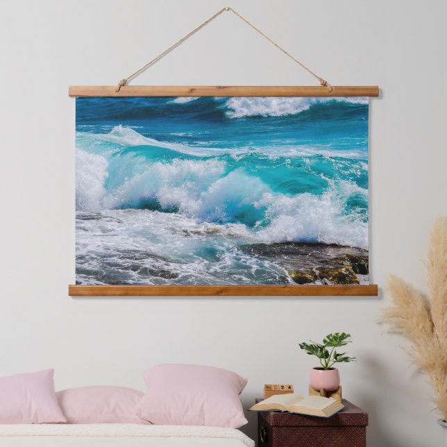 Blue Ocean Waves & Rocks Hanging Tapestry (Bedroom)