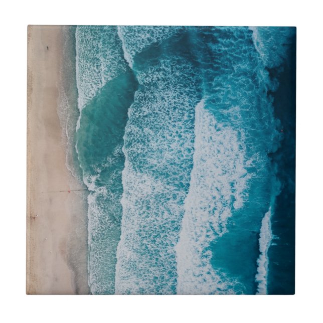 Blue Ocean Waves Sandy Beach Ceramic Tile (Front)