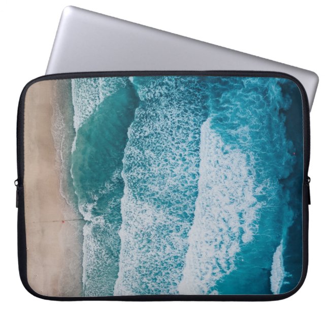 Blue Ocean Waves Sandy Beach Laptop Sleeve (Front)