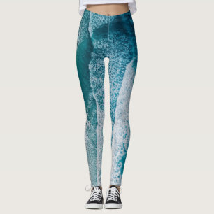 Blue Ocean Waves Sandy Beach Leggings
