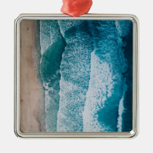 Blue Ocean Waves Sandy Beach Metal Ornament