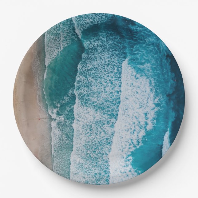 Blue Ocean Waves Sandy Beach Paper Plate (Front)