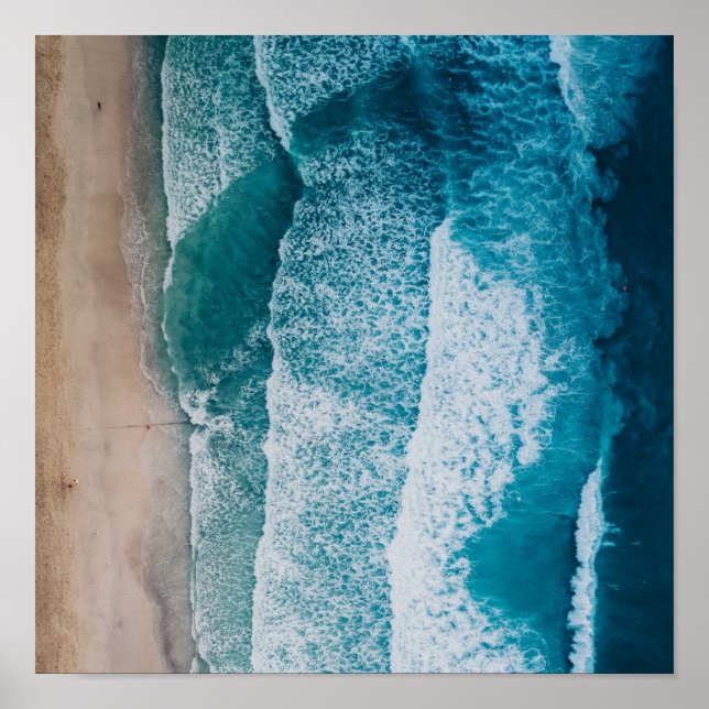 Blue Ocean Waves Sandy Beach Poster (Front)