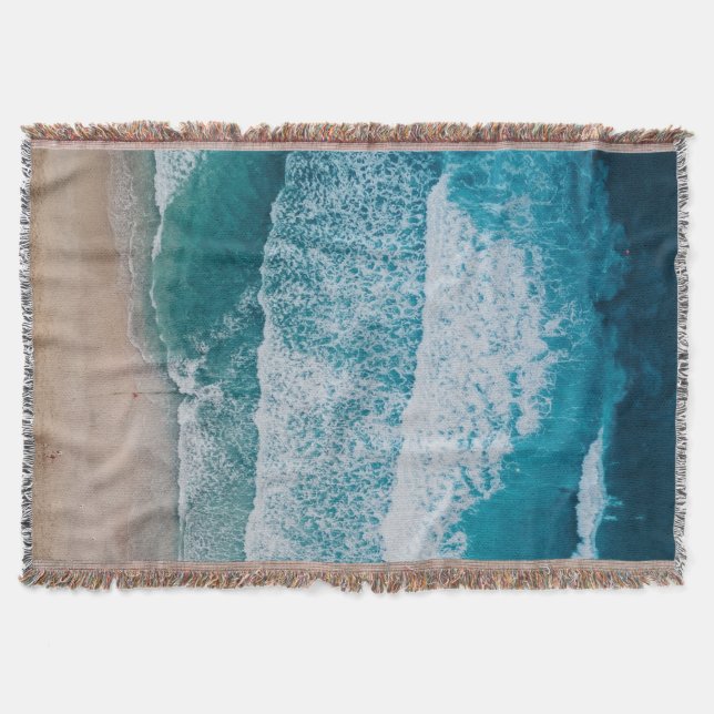Blue Ocean Waves Sandy Beach Throw Blanket (Front)