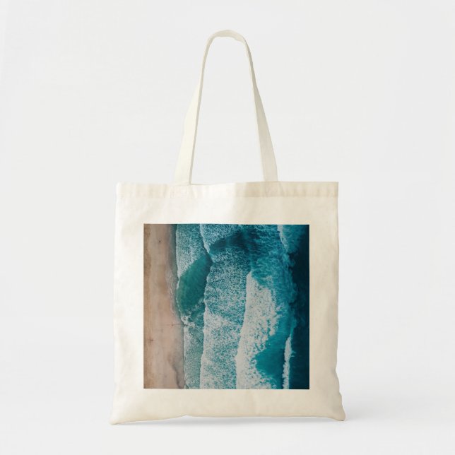 Blue Ocean Waves Sandy Beach Tote Bag (Front)