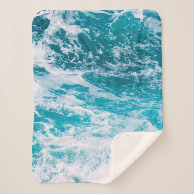 Blue Ocean Waves Sherpa Blanket (Front)